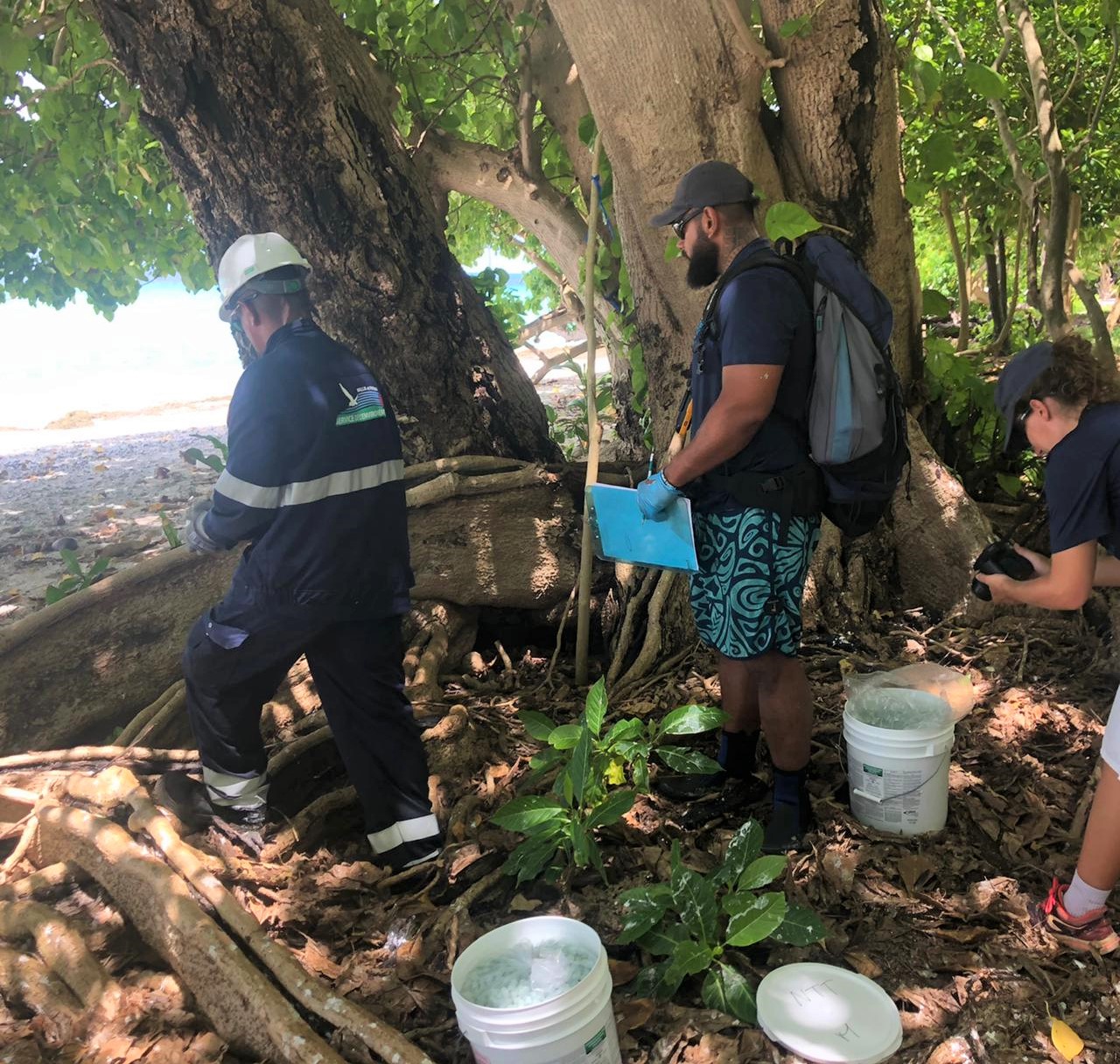 Equipe du STE Wallis et Futuna en action d'éradication des rats sur les îlots de Wallis