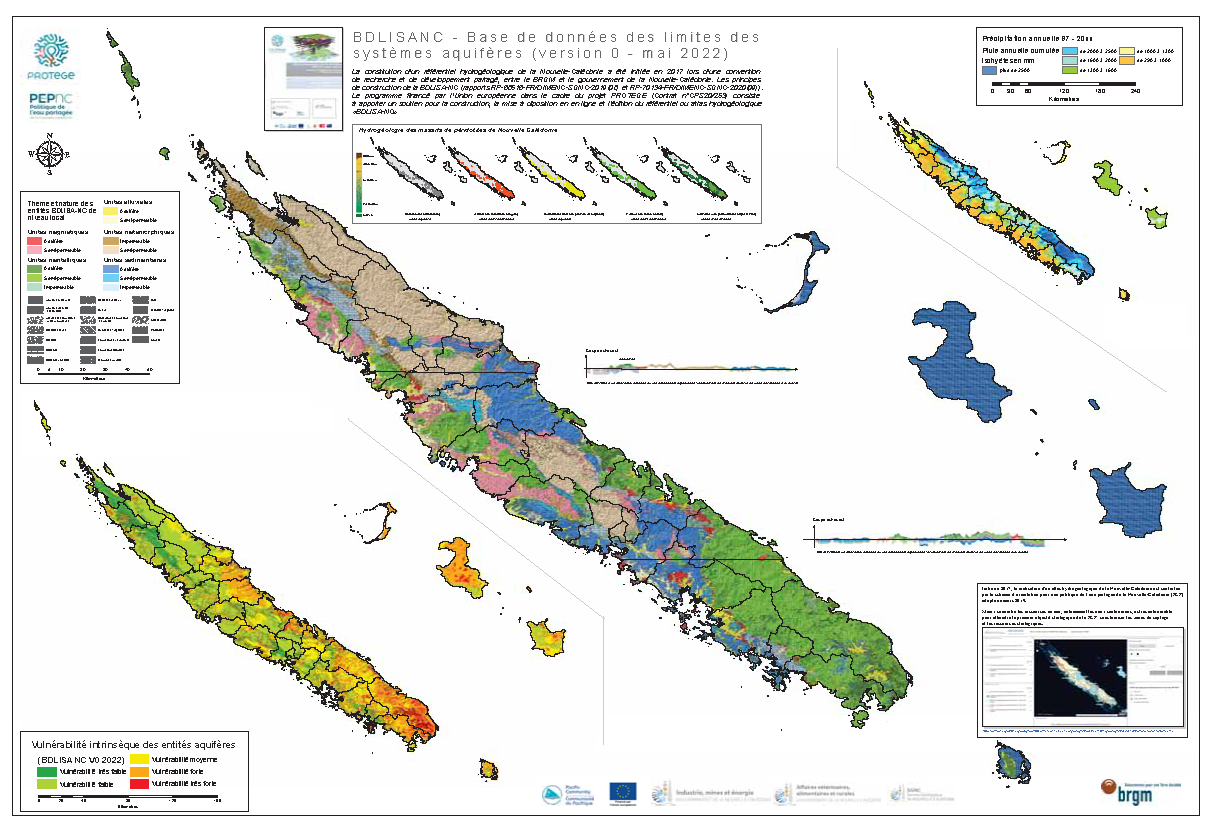 Carte hydrogéologique de Nouvelle-Calédonie issue de BD LISA - Georep.nc - DIMENC NC